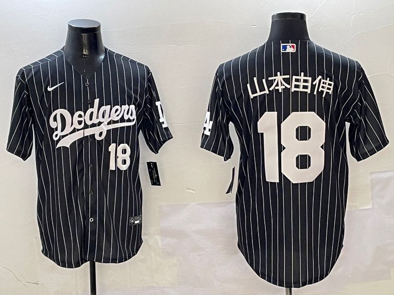 Men Los Angeles Dodgers 18 Yamamoto Black Stripe Jointly Name 2025 Nike MLB Jersey style 24